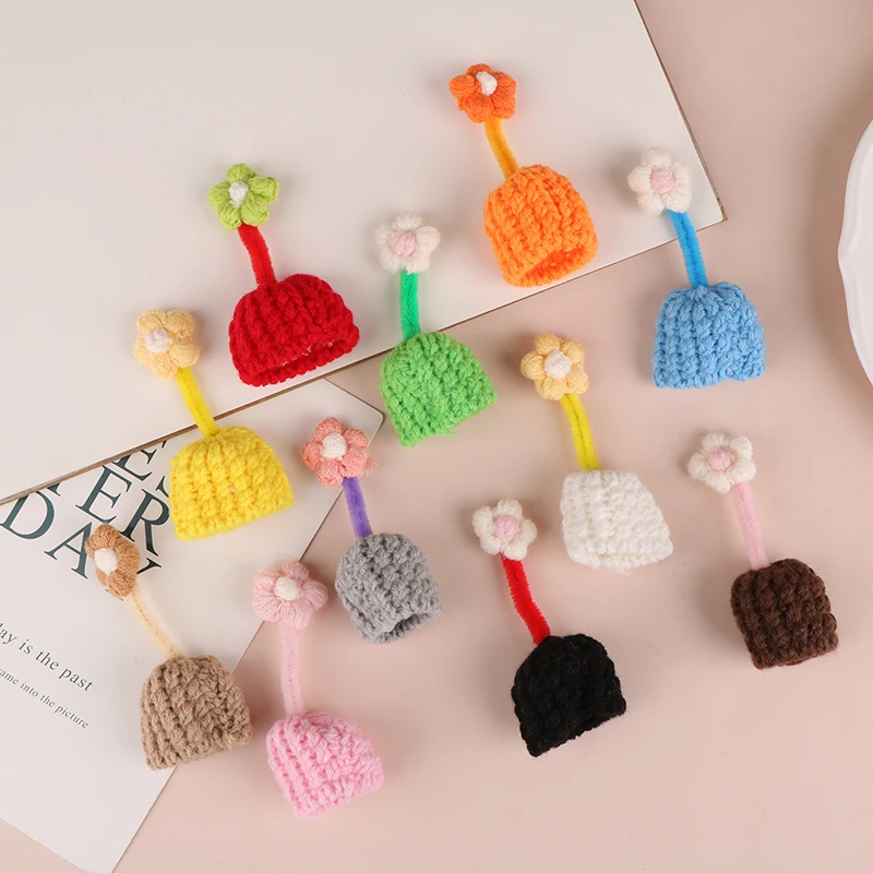 Cute Cartoon Doll Knitted Hat Mini Hand Plush Hat Doll Dress Up Accessories Dollhouse Decoration Kid Pretend Play Toys