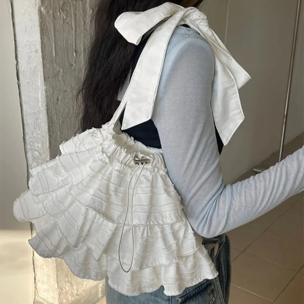 

Ruffles Shoulder Bag Drawstring Bolsos De Mujer Japan Korean Sweet Sac Femme 2025 New Canvas Bags for Woman Student Bolso