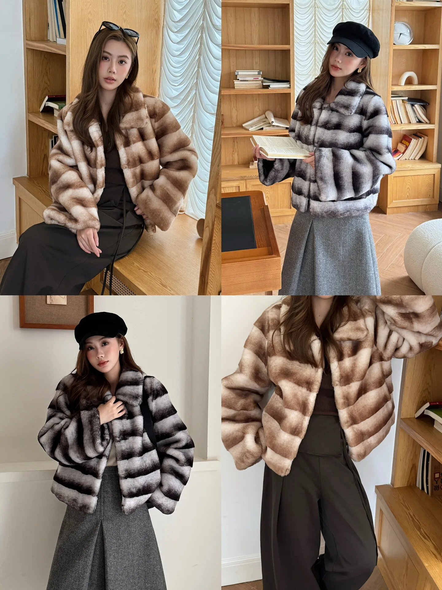 BFFUR High End Women's Real Natural Rex Rabbit Fur Coat Long Sleeves High Quality Fur Coat Short Warm Outerwear Jackets