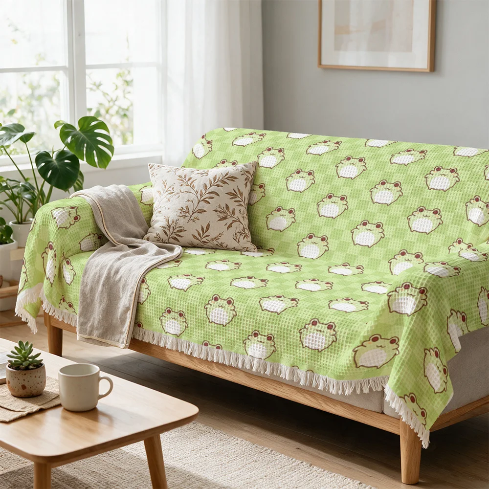 Whimsical Frog Pattern Sofa Throw Blanket Cozy Living Room Couch Decor Cushion Cover Decorative Accent Throw Pillow Home Textile