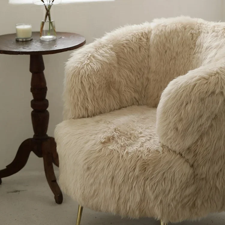 For Simple Design Furniture Fluffy Contemporary Leisure Puff White Cute Fur Sheepskin Chair