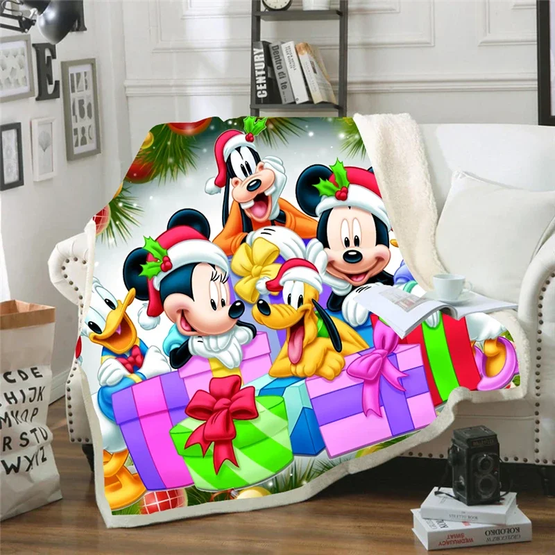 Cartoon Christmas Premium Throw Blanket Mickey Minnie Kids Gift Sherpa Blankets Soft for Sofa  Plush Thin Quilt