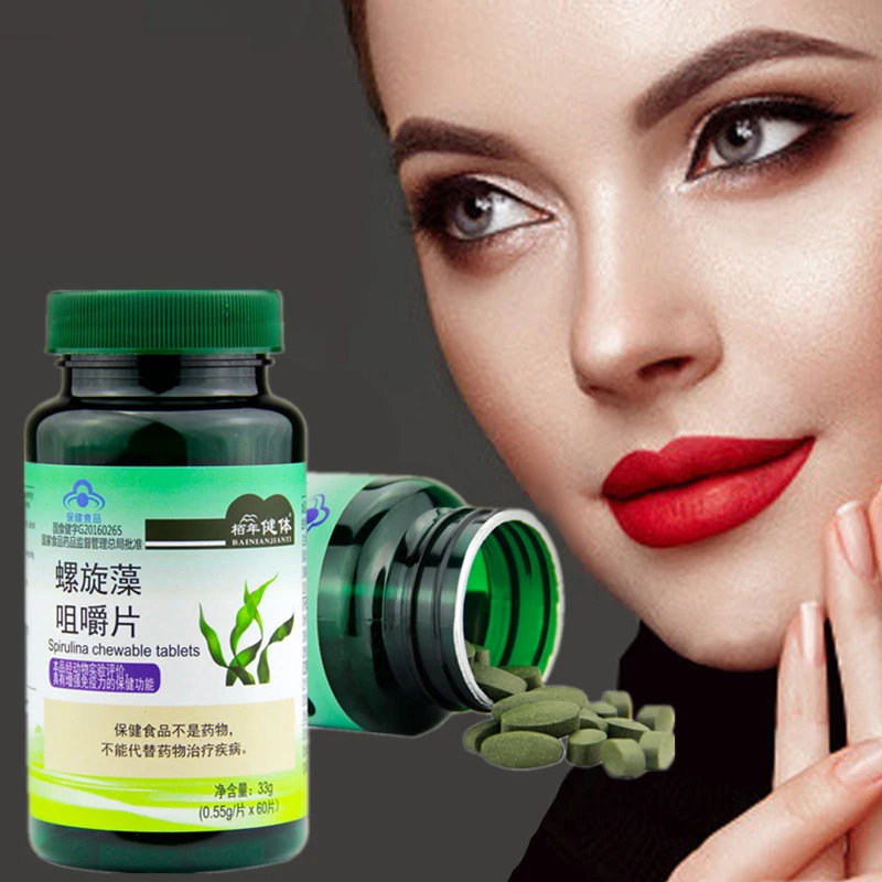 1 bottle 60 pills Spirulina Tablet Rich in Protein Multi Vitamins Wafers Algae Alga Spirulina Powder Anti-Fatigue Loss Weight