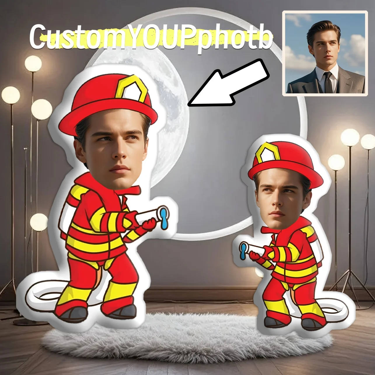 Custom Photo Firefighter Fleece Cushion Personalized Pillow for Couples Family Lovers Unique Anniversary Graduation Holiday Gift