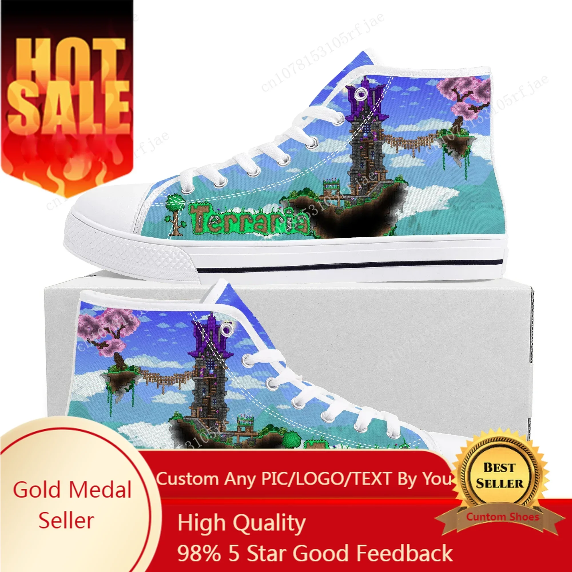 Terraria High Top Sneakers Hot Cartoon Game Mens Womens Teenager High Quality Canvas Fashion Shoes Casual Tailor Made Sneaker