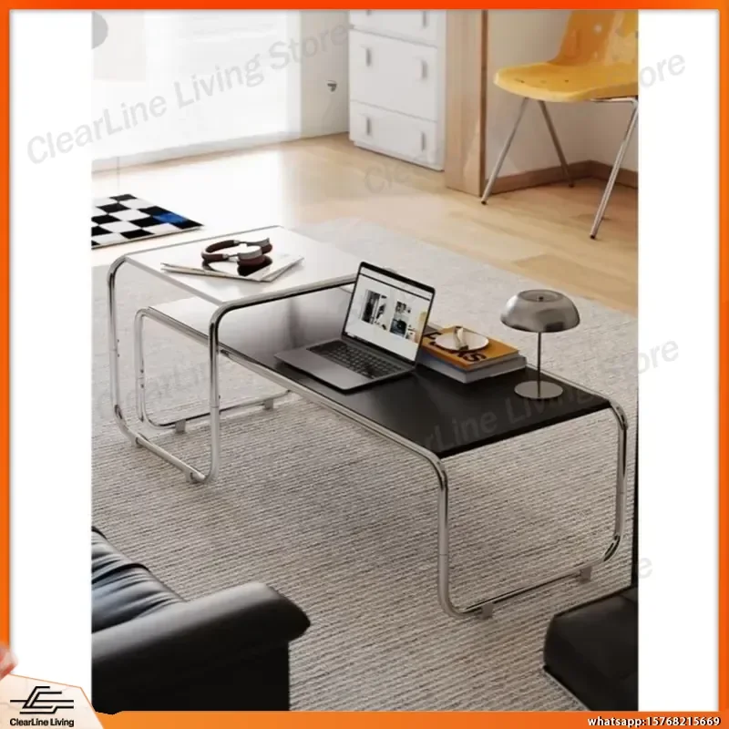 Bauhaus Style Square Side Table Wood Top Chrome Metal Frame Minimalist End Table for Living Room Bedroom Small Space Coffee