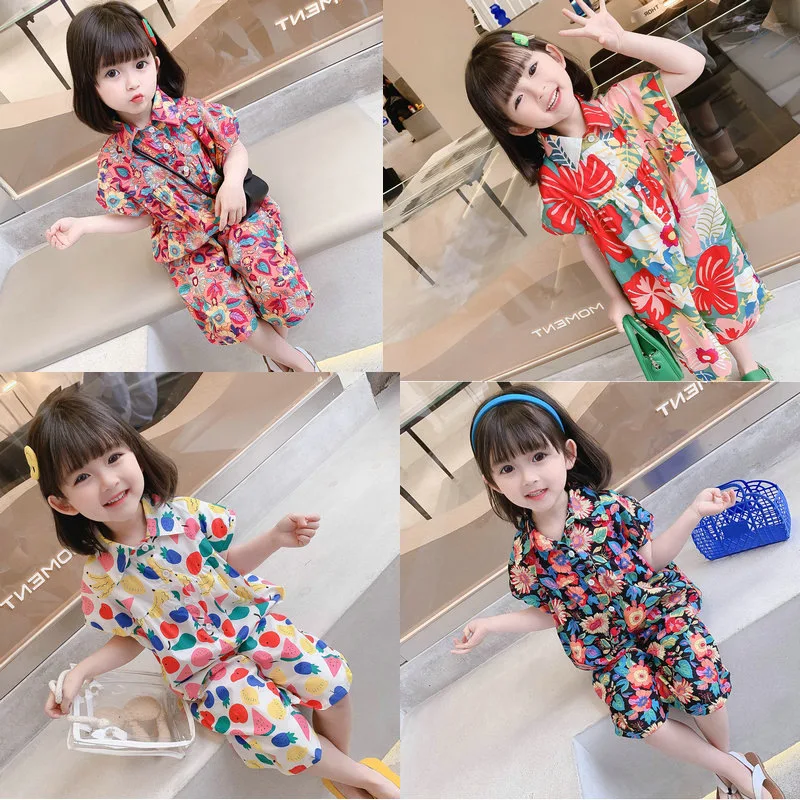 

2022 Summer Girls Fashion Print Flower Overall Pant Four Colors