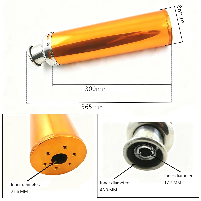 Universal 2 Stroke Motorcycle Exhaust Muffler 88x300mm Racing Escape Pipe Six Color Metal Silencer For 50cc 70cc 125cc 240cc Dir