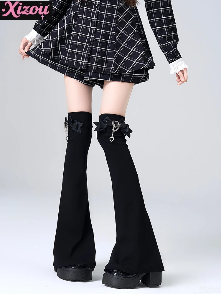 Japanese JK Knee Socks Women‘s Mine Series Mass-produced Bow Chain Leg Cover Love Leather Buckle White Wide Legs Warmers Thin