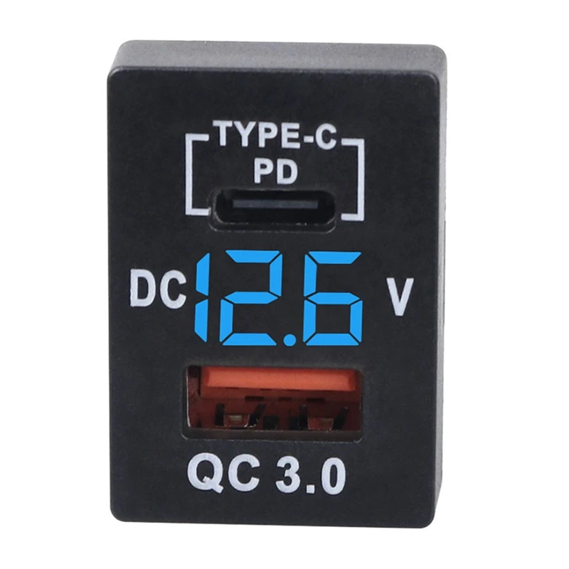 New Charger QC3.0 USB Car Charger Socket PD Type-C Charger With LED Digital Voltmeter For New Toyota Quick Charge