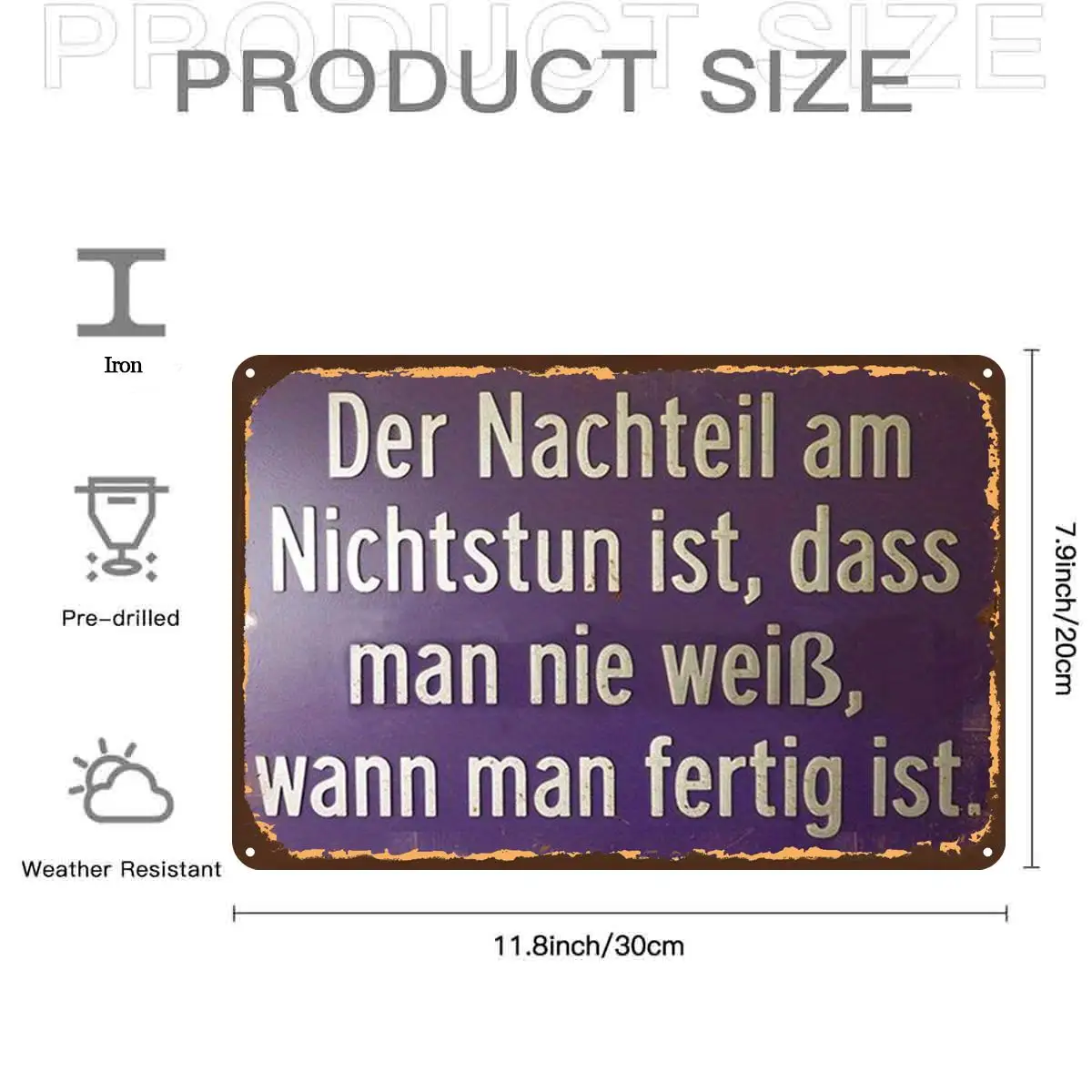 2D Flat, 1pc, Retro Rustic German Quote Sign Metal Iron Sign, Pre-Drilled Holes, Suitable for Indoor, Garden, Outdoor, Home, Off