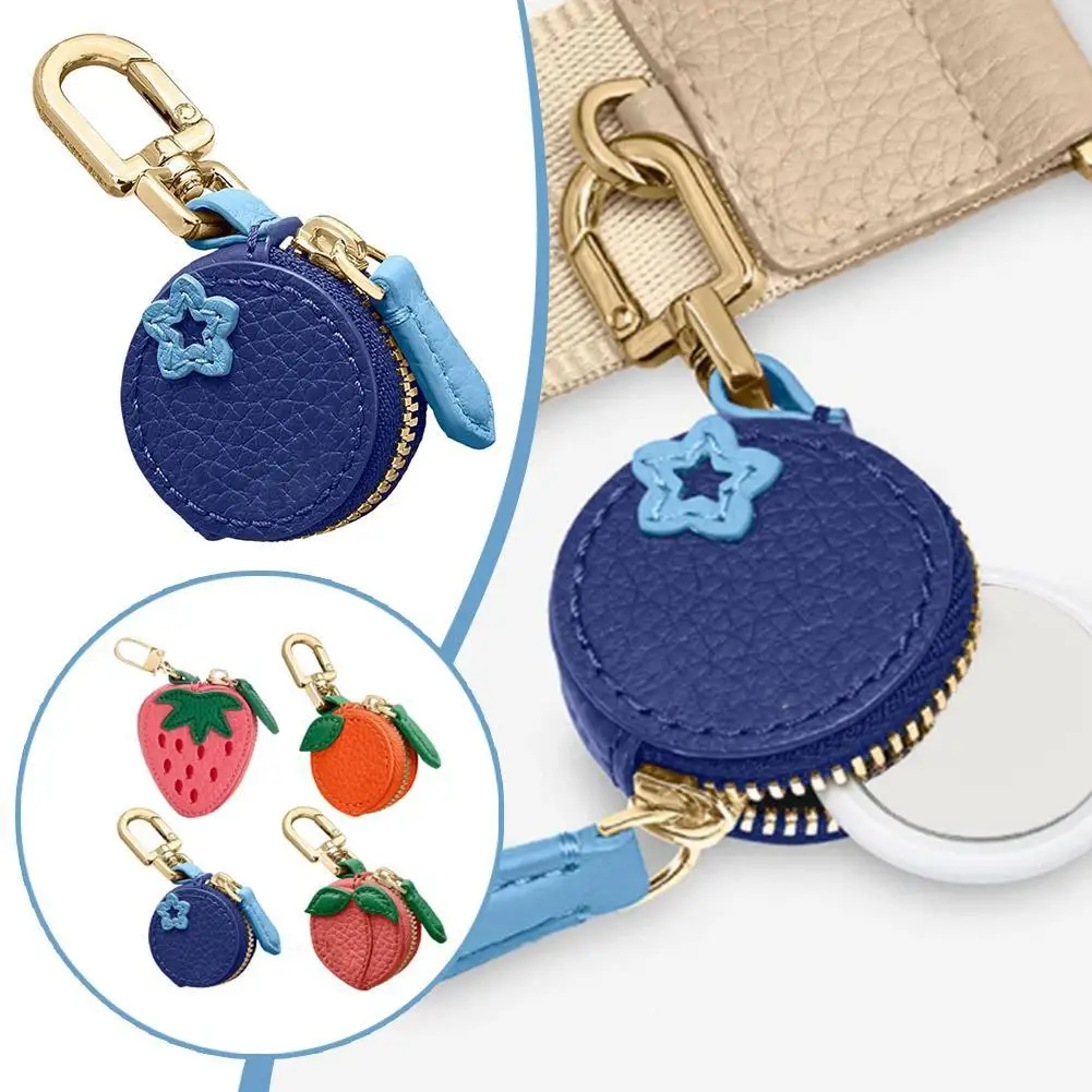 Cute Fruit Shape Leather Coin Purse Mini Zipper Earphone Bag Keychain Pendant Wallet for Women Girls Gift