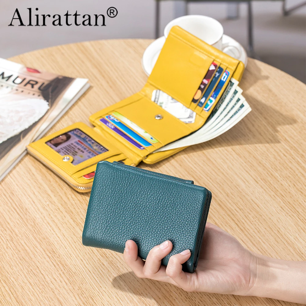 

Alirattan Genuine Leather Women's Wallet Layer Cowhide Trifold Wallet Soft Leather Short Multi Card Storage Card Bag Wallet