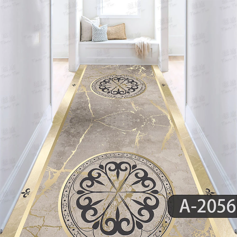 Luxury Gold Hall Corridor Carpet High End Hotel Lobby Hallway Entryway Carpets Non-slip Carpet Runner Customizable Aisle Rug