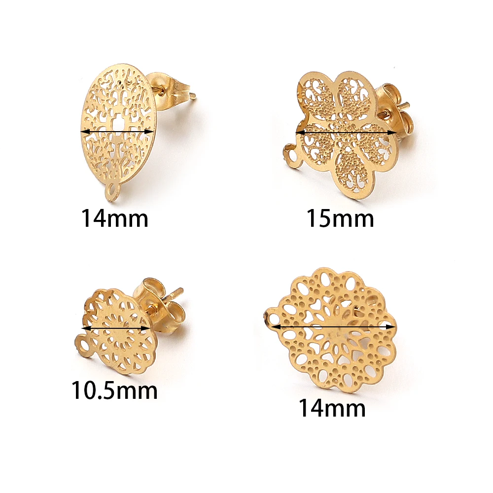 2pcs Stainless Steel Flower Ear Studs Metal Hollowed Out Earrings Base With Earplugs For DIY Jewelry Making Earrings Accessories - view 2