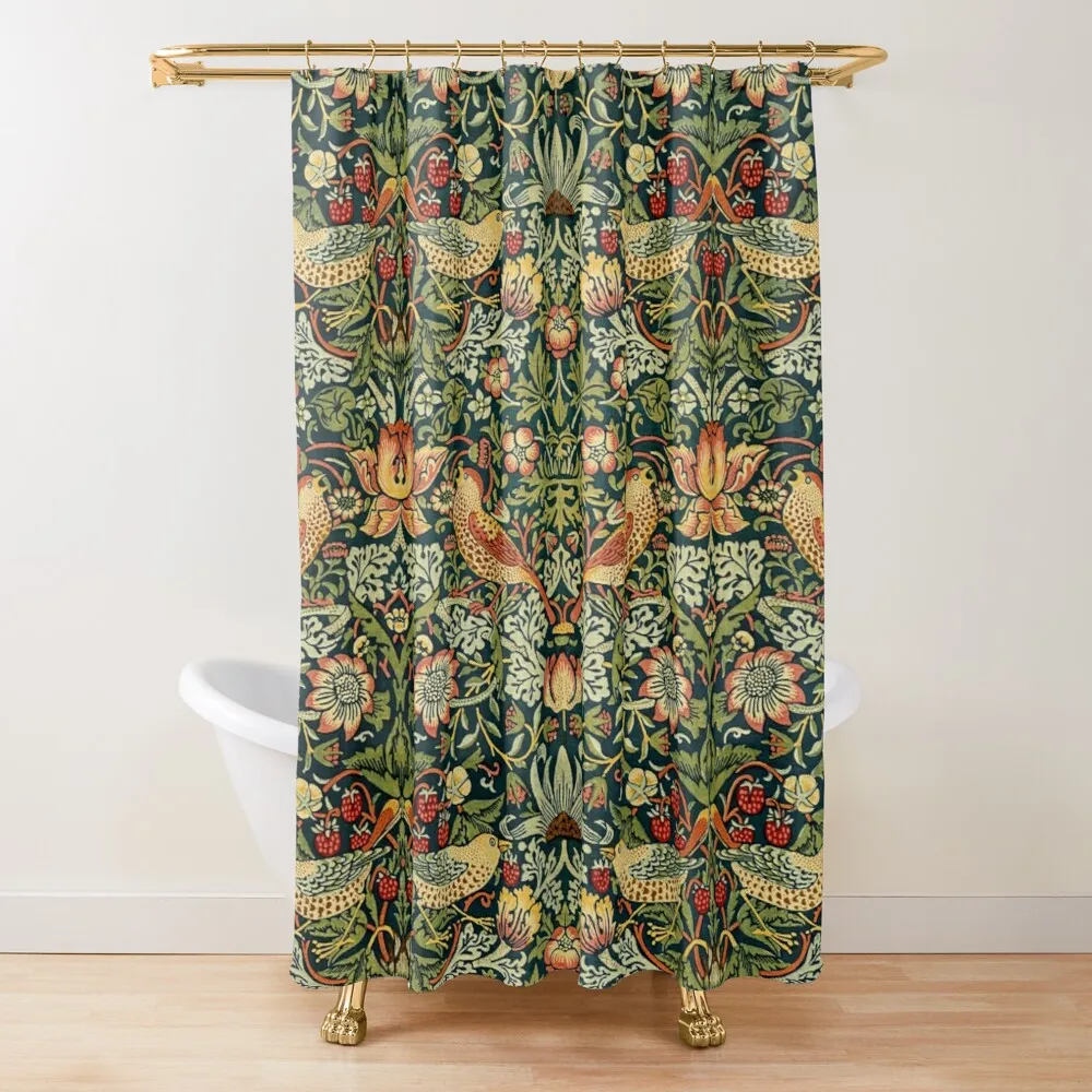 William Morris Shower Curtain,Green Shower Curtain Set for Bathroom Heavy Weight Fabric Decorative Bath Curtain Washable Curtain