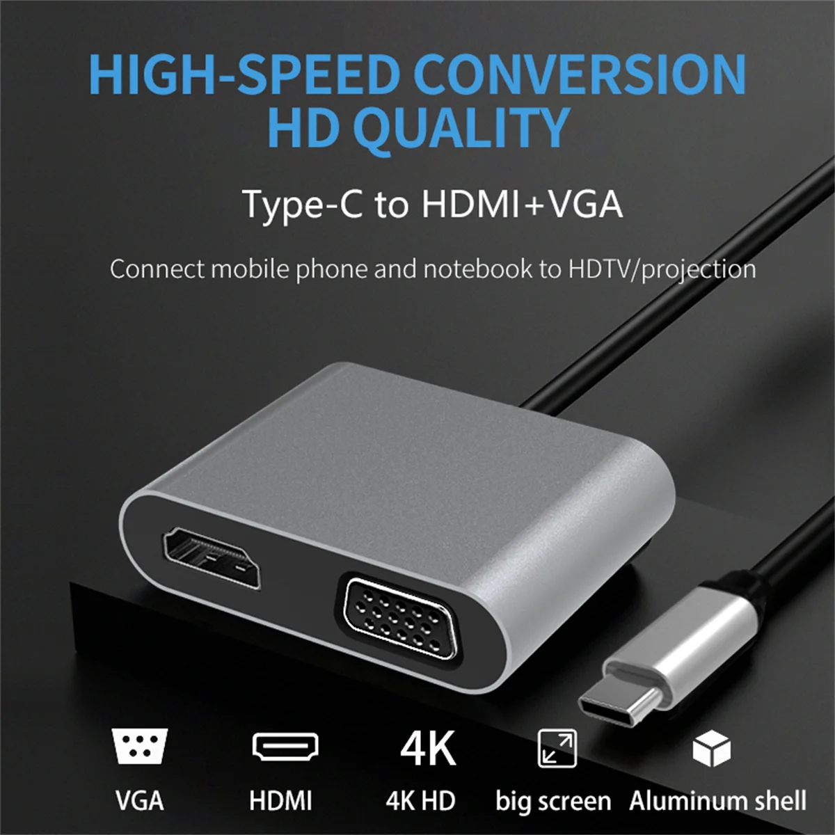 

2 In 1 USB-C Docking Station, Type-C To 4K HDMl+VGA Same Screen Docking HUB For Mobile Phone，IPhone，IPad，Macbook，Laptop Computer