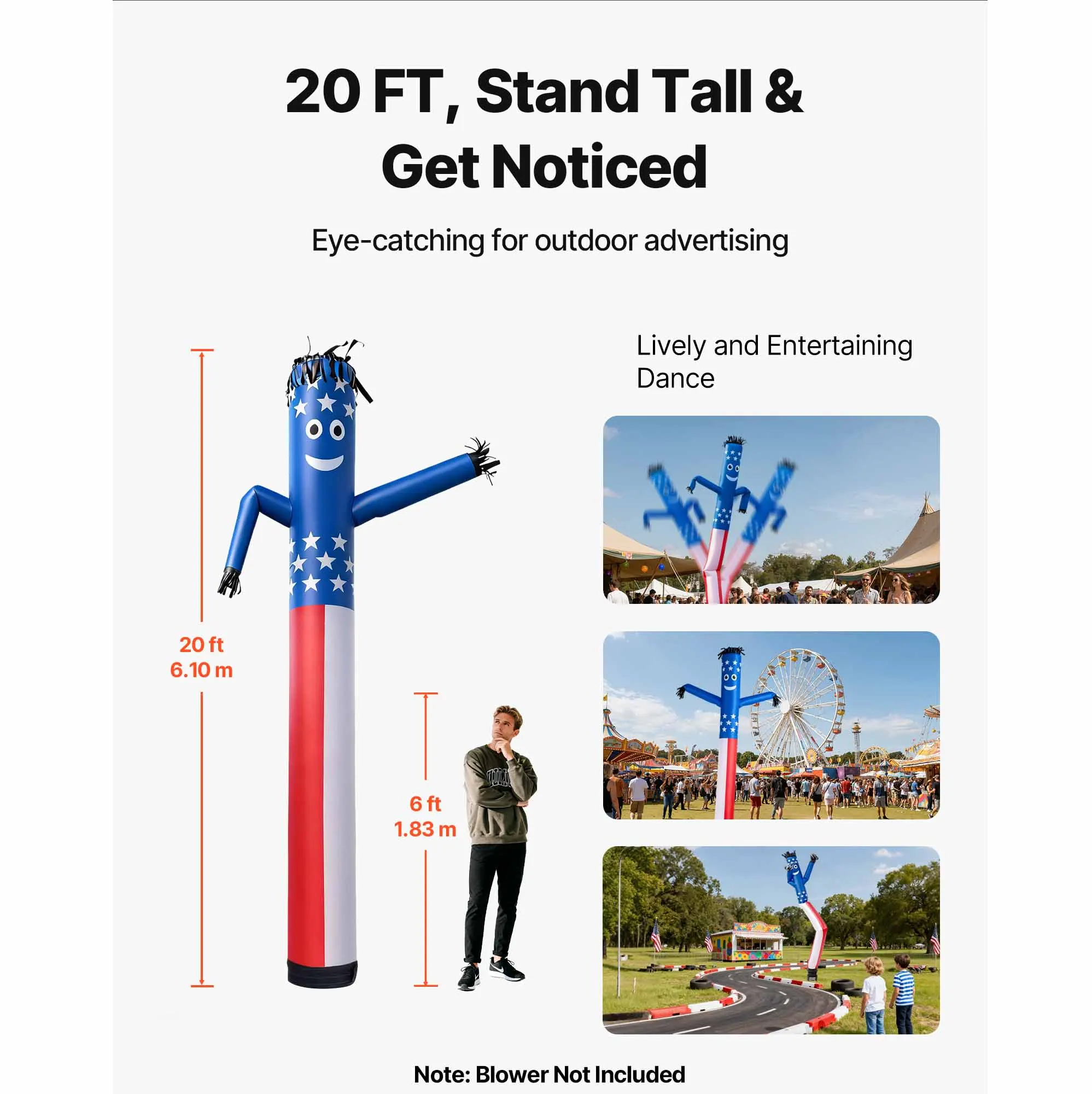 VEVOR Inflatable Tube Man 20-Feet Tall Waving Dancing Tube Guy for Outdoor Advertising Business Store (Blower Not Included)