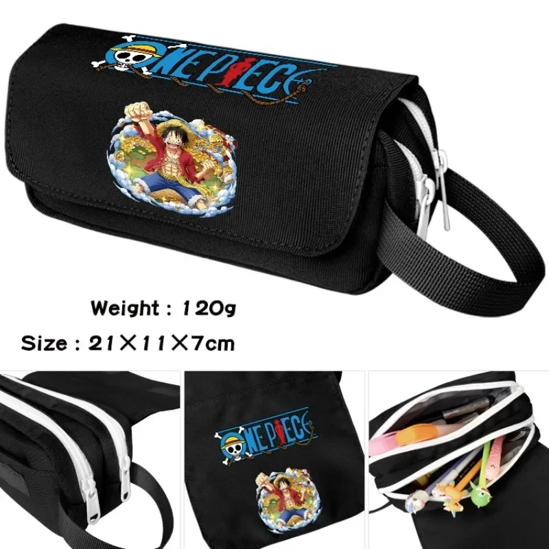 

One Piece Peripheral Portable Canvas Waterproof Pen Case Student Double-layer Large-capacity Stationery Box Anime Clutch