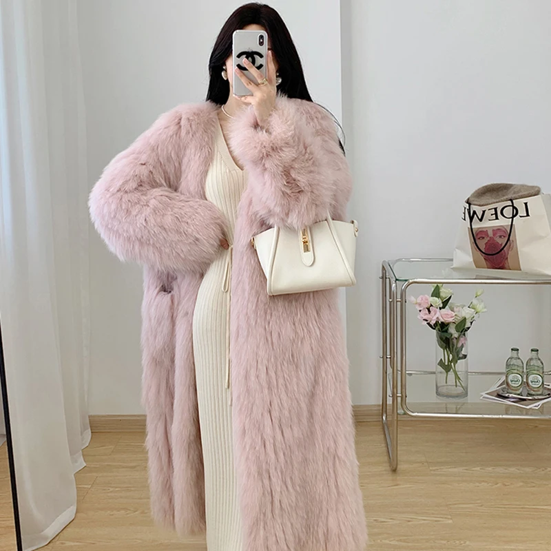 Winter Women High-quality Fox Fur Coat 2023 Luxury Long Fur Parka Plus Cotton Padded Very Warm Large Size Female Plush Jacket