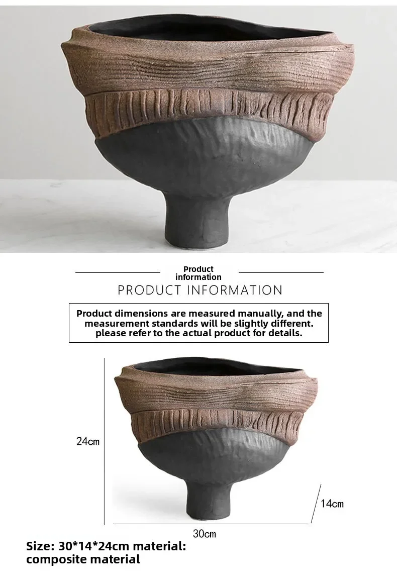 Wabi Sand Wind Flat Mouth Vase Ornament Sales Office Model House Homestay Home Furnishing Living Room Restaurant