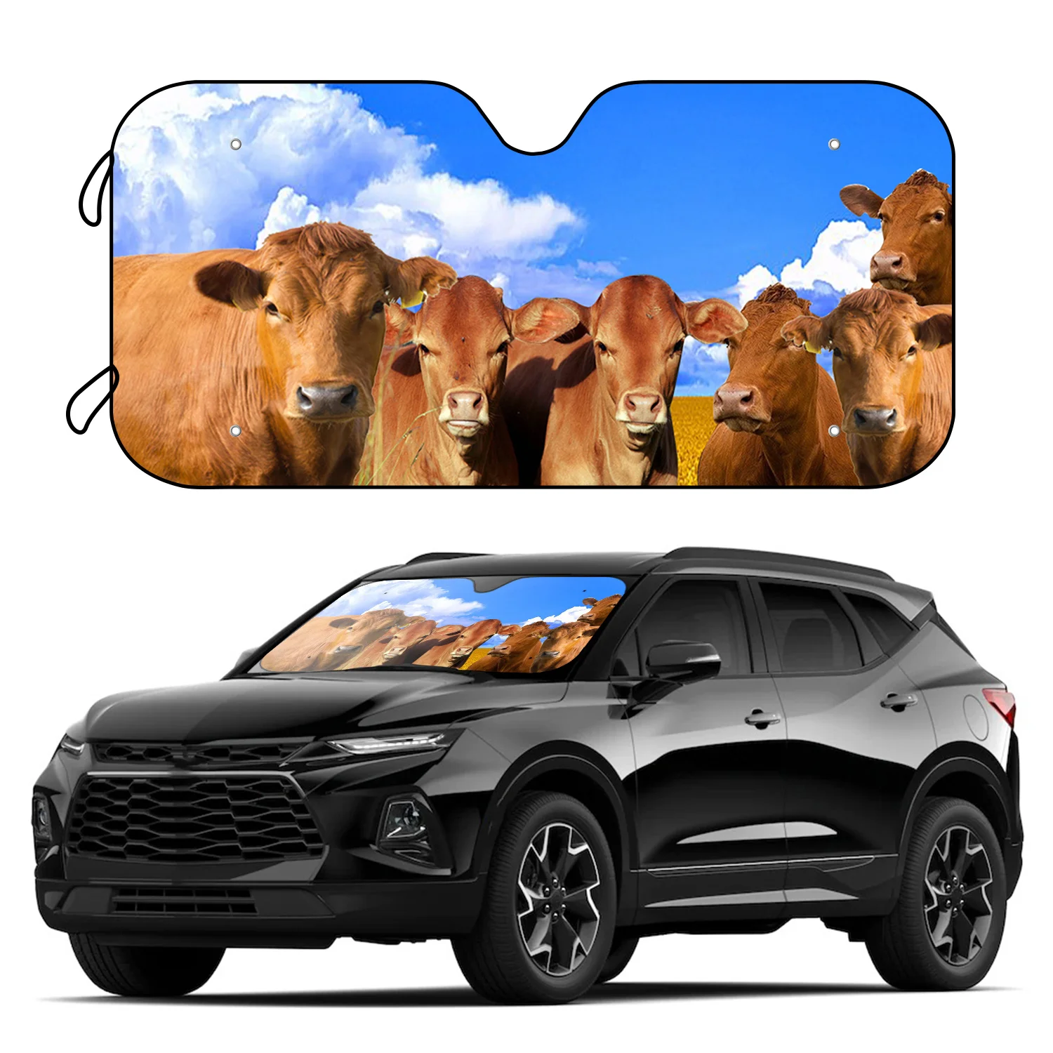 

1pc Prairie Cow Windshield Sun Shade With 4 Free Suction Cups Sun Visor Foldable Car Front Window Sun Protector Blocks UV Rays 5