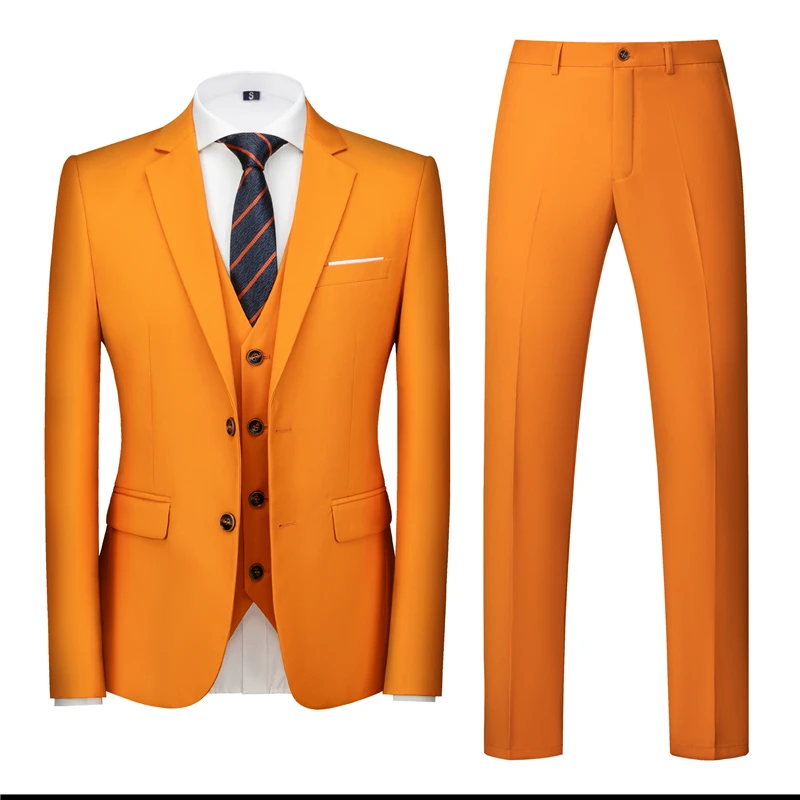 16 Colors ( Jacket + Vest + Pants ) Men\'s High Quality Formal Business Slim Fit Mens Suit Best Groom Wedding Tuxedos 3 piece Set