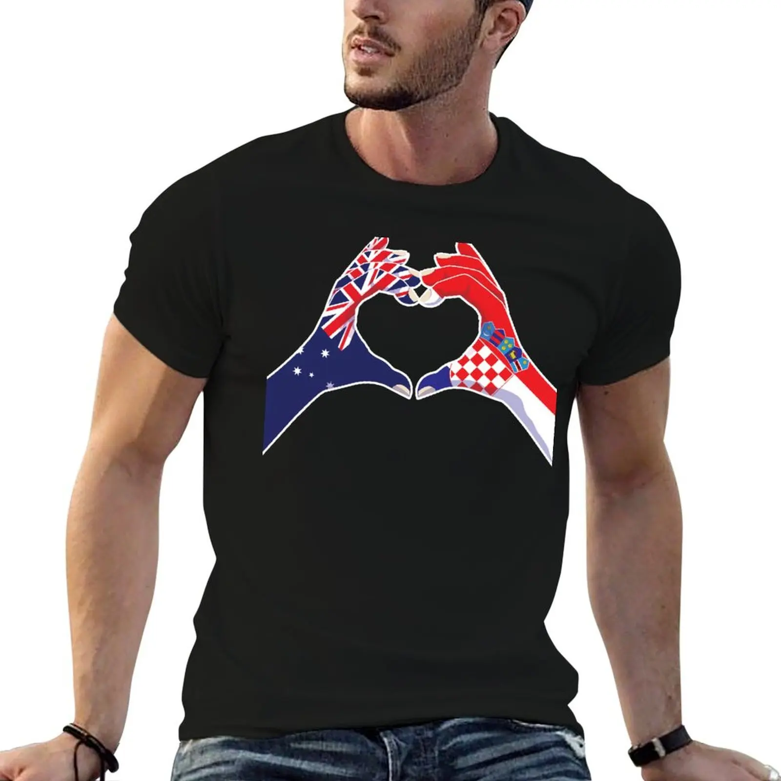 Croatian Croatia Australian Australia Love Heart Peace T-Shirt street wear vintage tees Blouse mens vintage t shirts