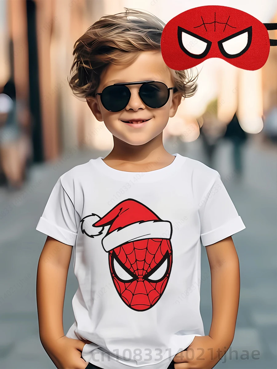 

Футболки с изображением Человека-паука Disney Marvel для мальчиков, футболки с изображением с Рождеством, дня рождения, косплея и маски для малышей, футболка для мальчика