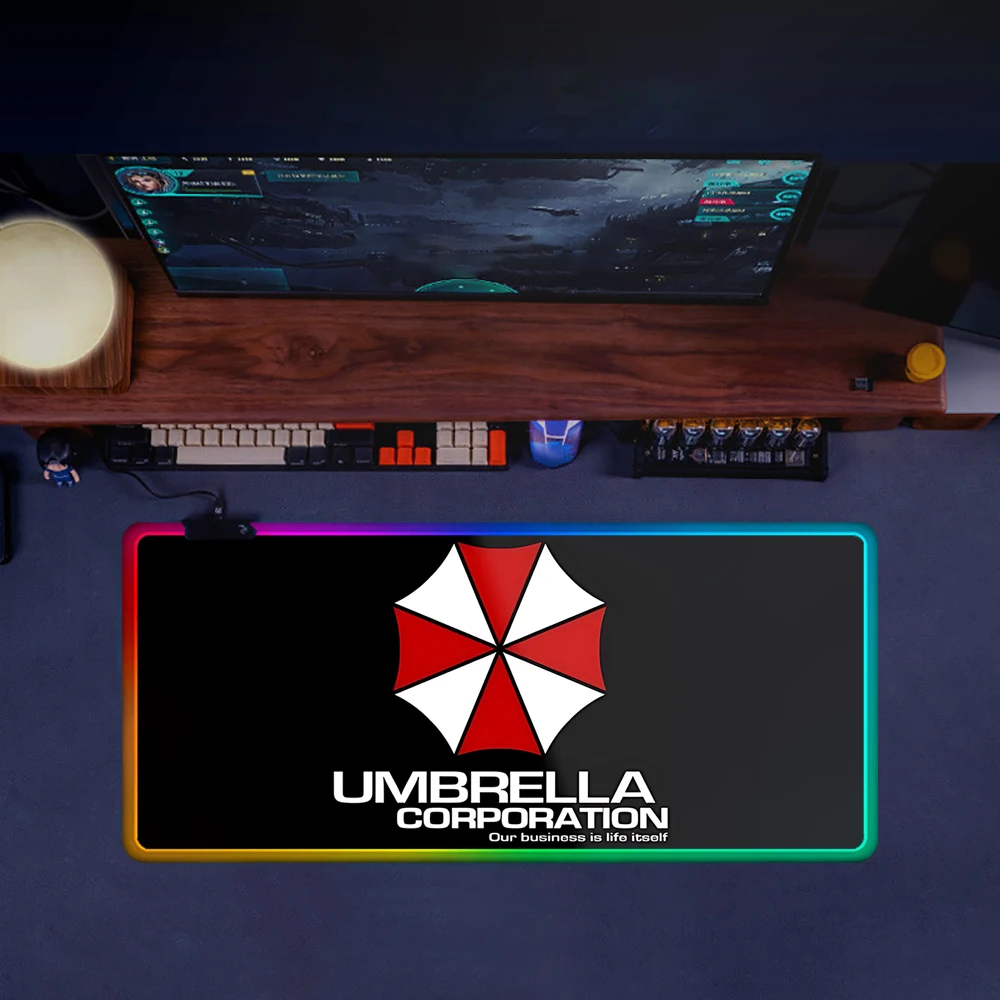 Imagem -02 - Led Brilhante Rgb Mouse Pad para pc Gamer Borracha Gaming Computer Mausepad Teclado Mousepad Filmes Evils Residentes
