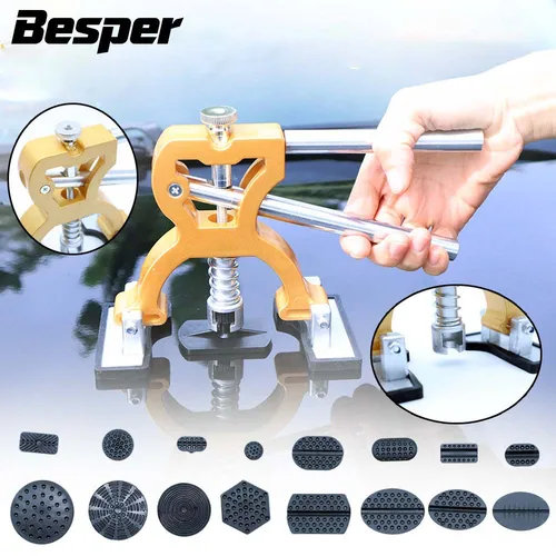 Kit de herramientas de reparación de abolladuras de coche con 16 espaciadores, nuevo extractor dorado ajustable para reparación de abolladuras sin pintura DlY, fácil de reparar daños a la granizo