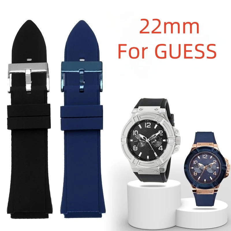 22×25mm Blue Black Silicone Rubber Watch Strap Waterproof Bracelet Soft Watchband for GUESS U0247G3 W0040G3 W0040G7 W1058G2