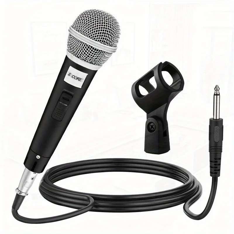 5Core Dynamic Handheld Microphone，With Open/off Switch，Heart-shaped Unidirectional Pickup，XLRCables and Clips - Suitable for s
