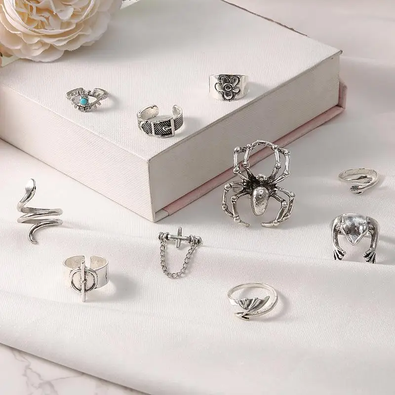 

Набор экстравагантных колец с животными: лягушка, паук, змея, 10 шт. Модные кольца с индивидуальным дизайном, ювелирные изделия из сплава, европейский стиль.