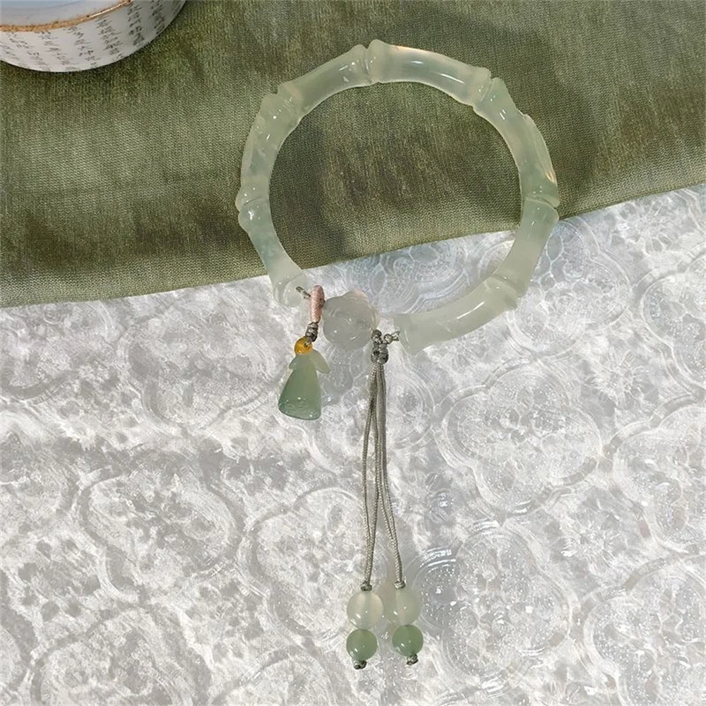 جديد العتيقة نمط تقليد اليشم لوتس الإسورة النمط الصيني شرابة الراقية الخيزران الاكريليك سوار مجموعة مجوهرات هدية #4