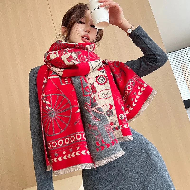 Luxury Design Winter Scarf Warm Women Travel Pashmina Shawls and Wraps Female Thick Cashmere S Poncho Stoles Echarpe