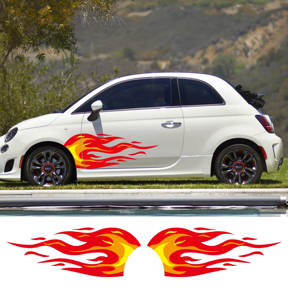 For Fiat 500 595 cc Racing Side Flames Decal Car Door Side Sticker Waterproof Vinyl Film Auto Styling Decoration Car Accessories