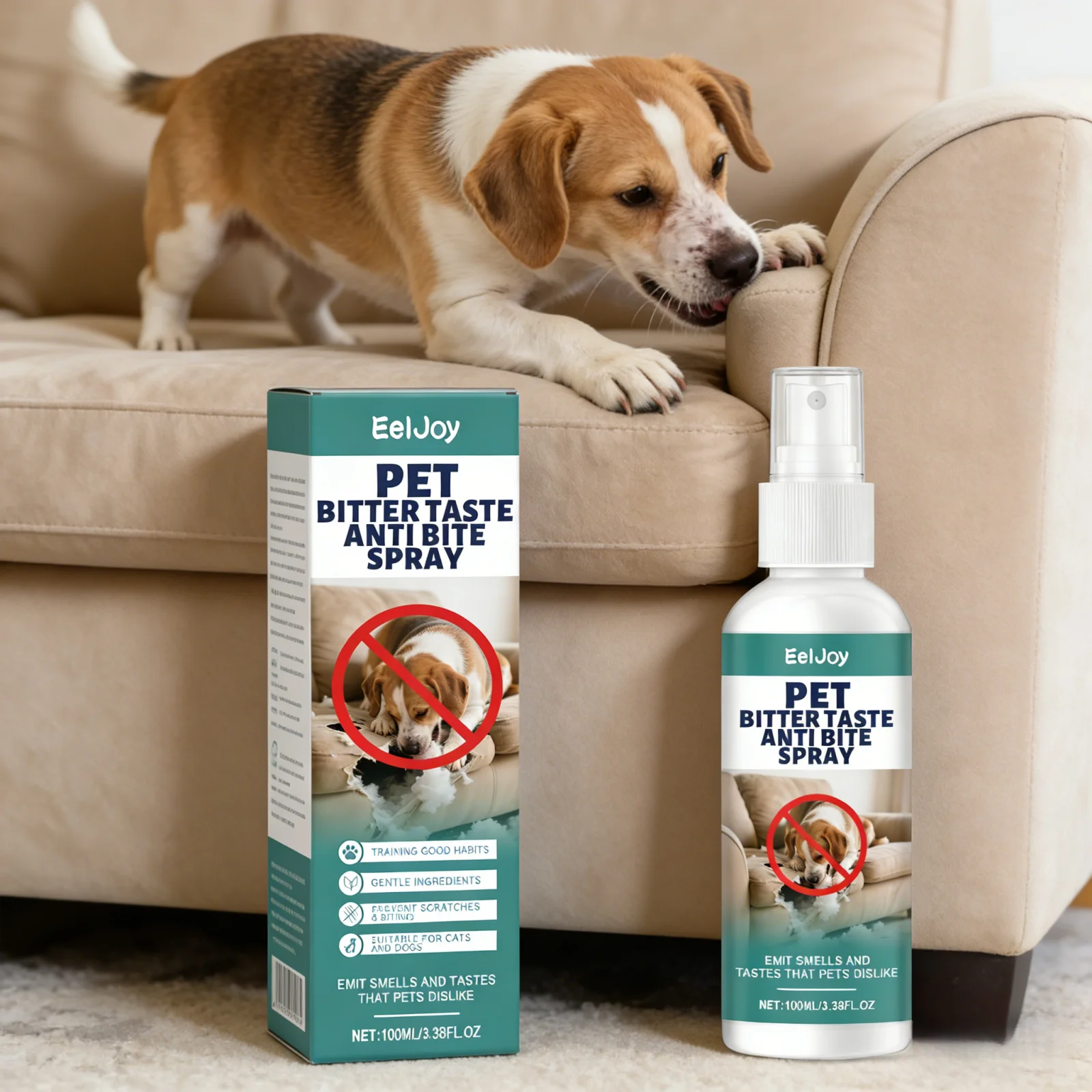 Spray Antimordiscos para Mascotas EelJoy, Sabor Amargo, Entrenamiento de Comportamiento, Refuerzo Positivo, Ingredientes Naturales, Spray Disuasorio para Mascotas, 100 ml