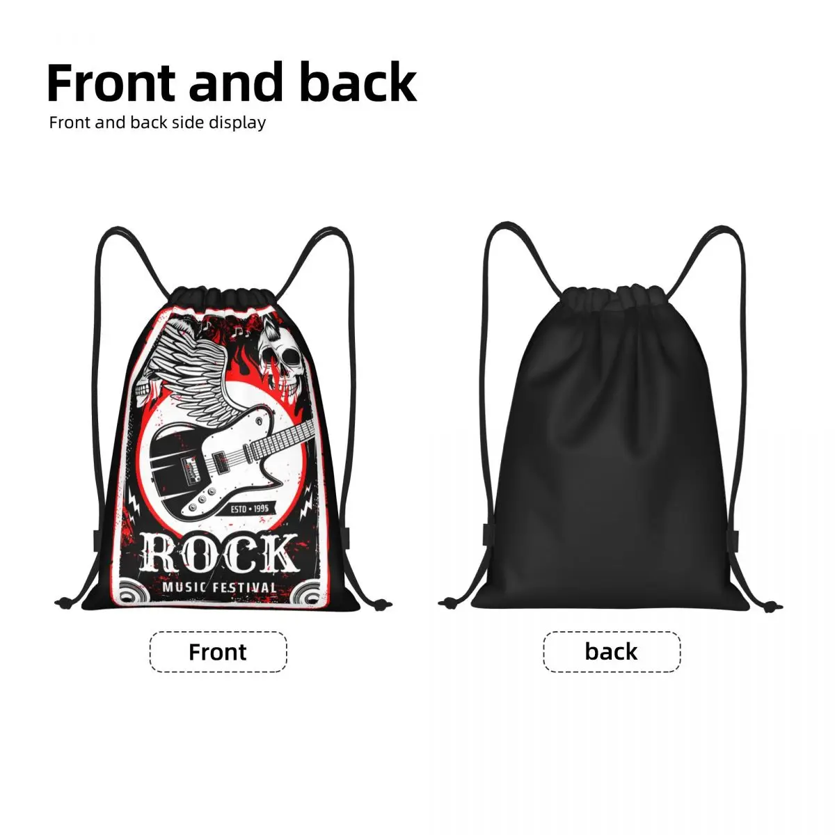 Hard Rock Music Drawstring Backpack Women Men Gym Sport Sackpack Foldable Vintage Heavy Metal Skull Guitar Shopping Bag Sack