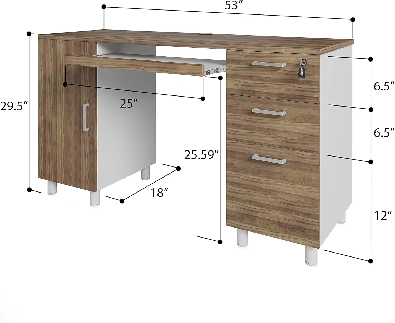 Venice Computer Desk - Office Desk with 3 Drawers & CPU Storage Cabinet - Laptop Workstation