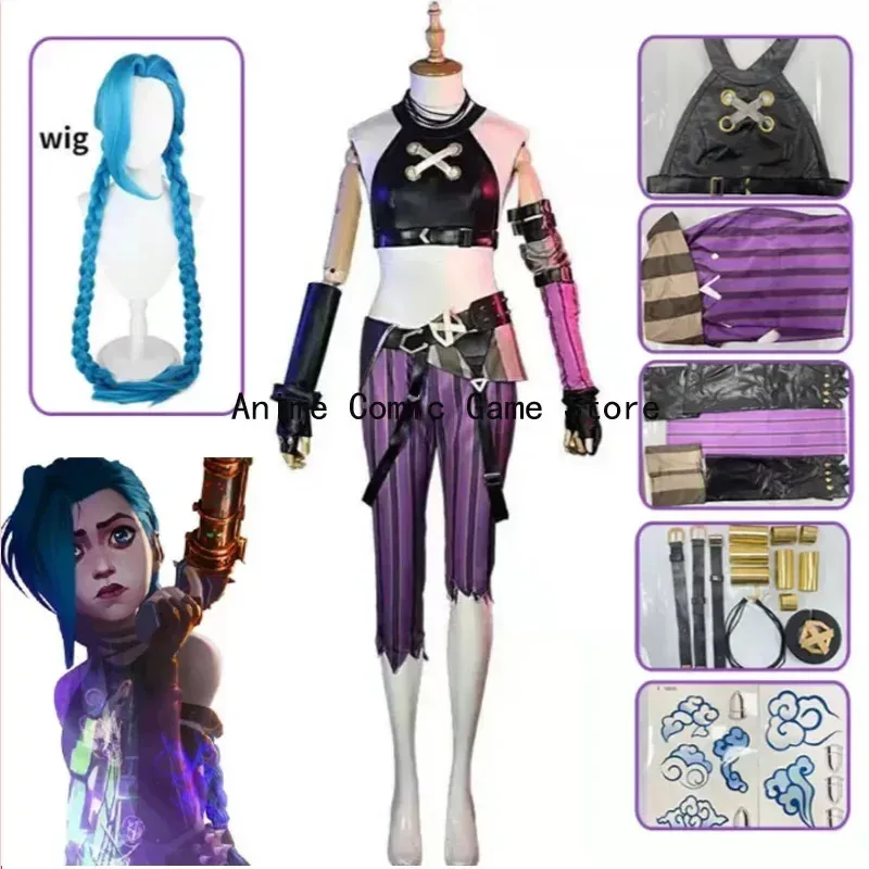2025 novo jogo de anime lol arcano traje crit loli jinx canhão solto cosplay outfit sapatos peruca sexy feminino carn ★ ❤ ♡ ★