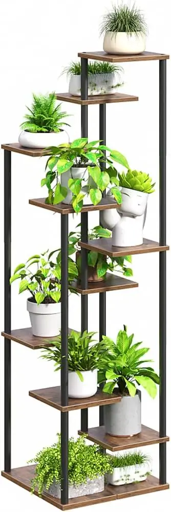 

10-Tier Corner Plant Stand for Indoor Plants, Rustic Brown Shelf with Rotating Design for Living Room, Balcony