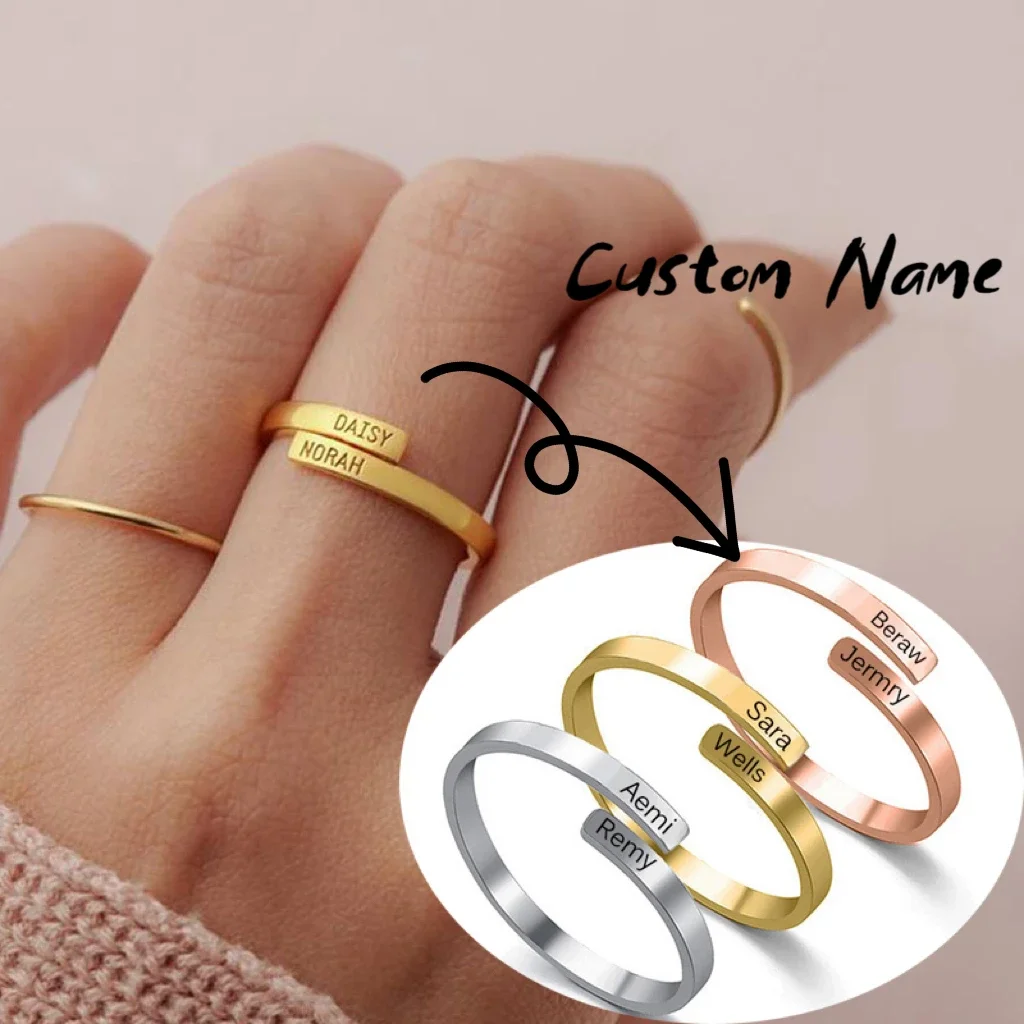 Personalized Engraved Stainless Steel Couple Rings Customized Name Engagement Rings for Women Lover Engagement Gift Jewelry