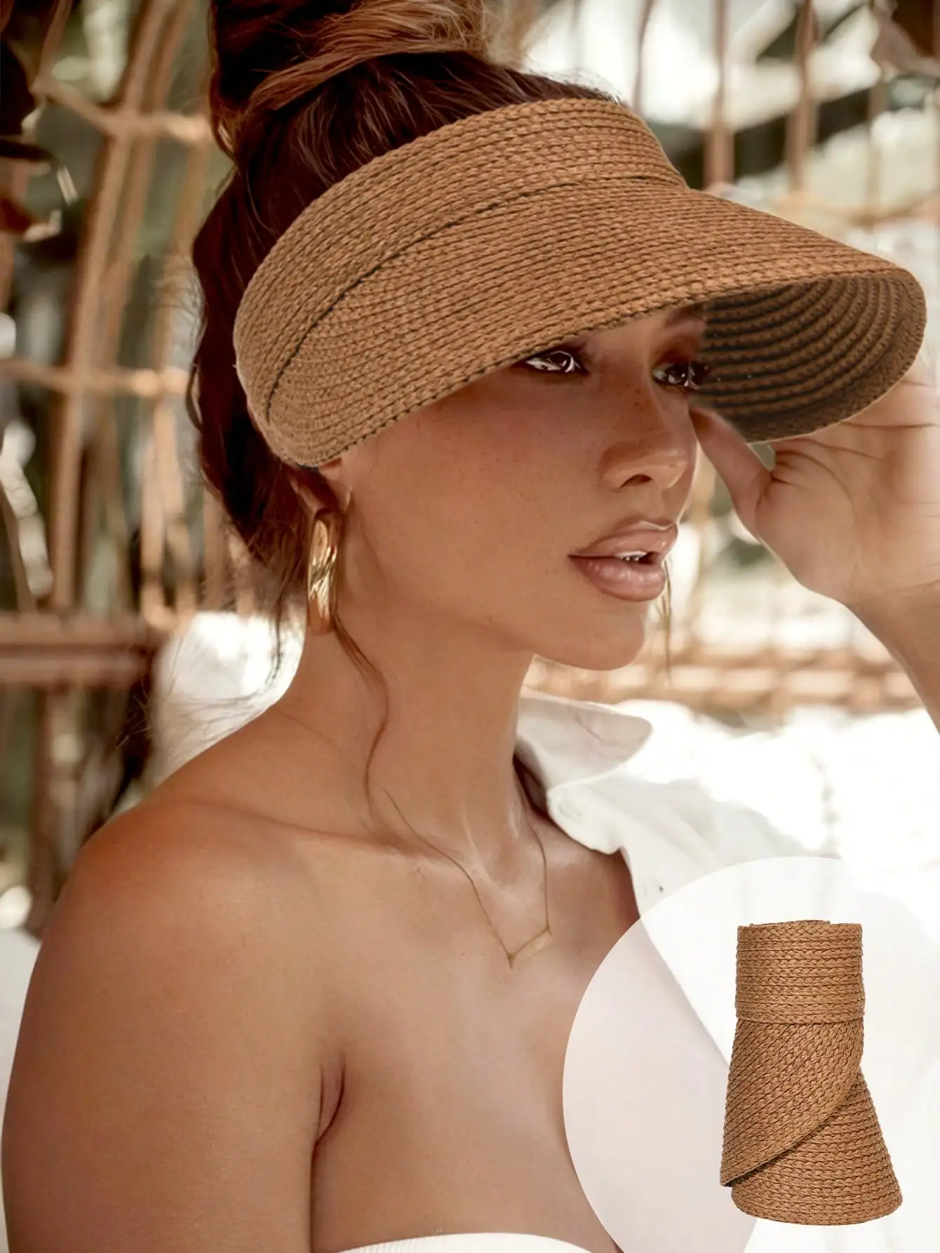 Verstellbarer Raffia-Strohhut, Unisex UV-Schutz Faltbarer Sonnenhut mit breiter Krempe, Bohemian Retro Street Eleganter Stil, Frühling/Sommer