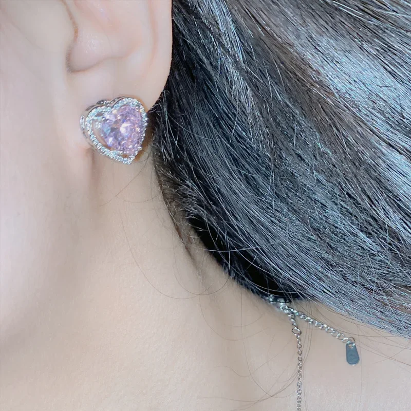 MDLFES مويسان الماس نمط جديد فاخر مجموعة مجوهرات ملونة روزي الوردي توباز الدائري والأقراط #2