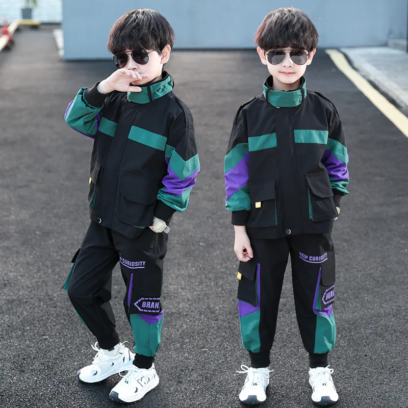 

Fashion Baby Boys Clothes Patchwork Stripes Jackets+Pants 2Pcs Sets Autumn Kids Coats Sports Suits Childrens Letter Tracksuits