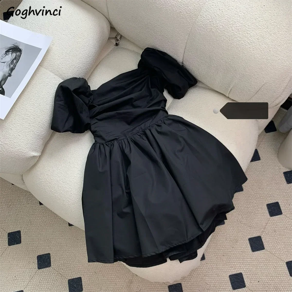 

Женское платье с воротником-лодочкой, простое однотонное привлекательное модное летнее платье-трапеция во французском стиле для девушек, праздничное модное нежное мини-платье