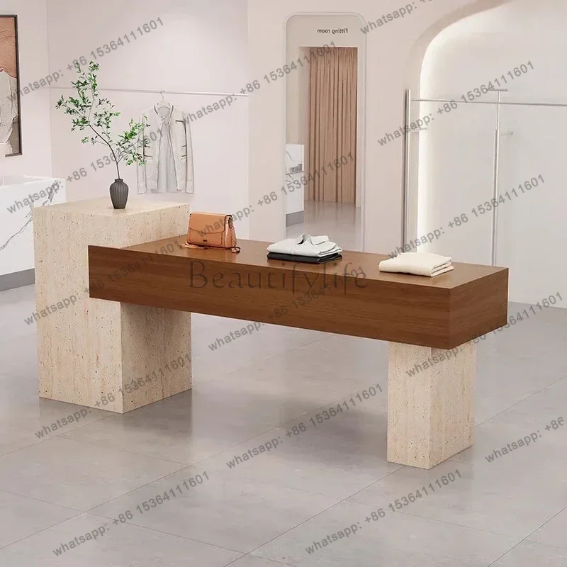 YJ Women Clothing Reception Desk Workstations Clothing Store Island Display Table Storage Cabinet Shopping Mall Decoration Cabin