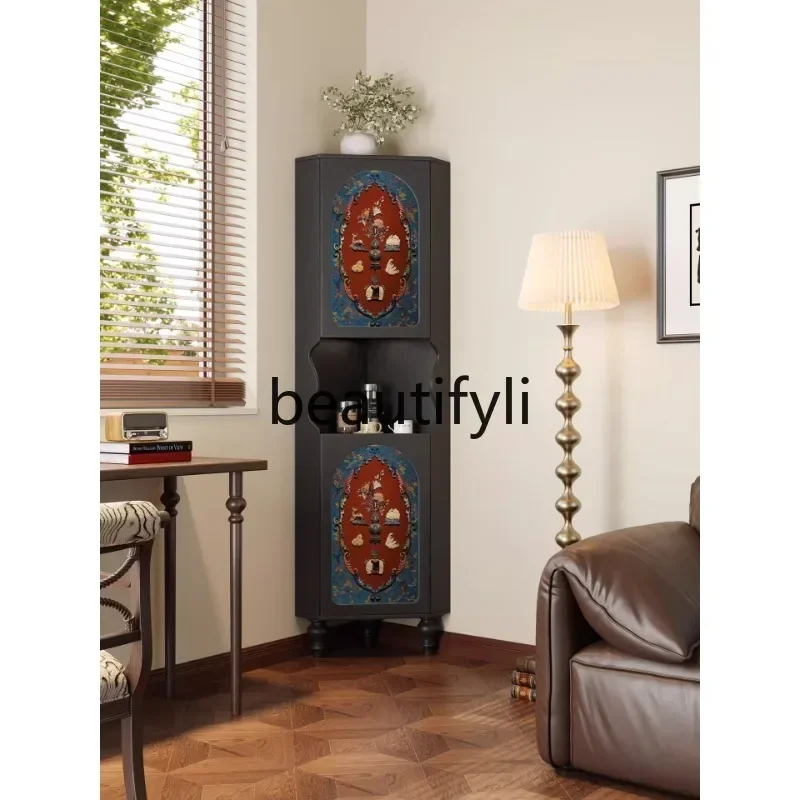 2003Medieval style all solid wood retro corner cabinet corner cabinet living room triangular storage locker