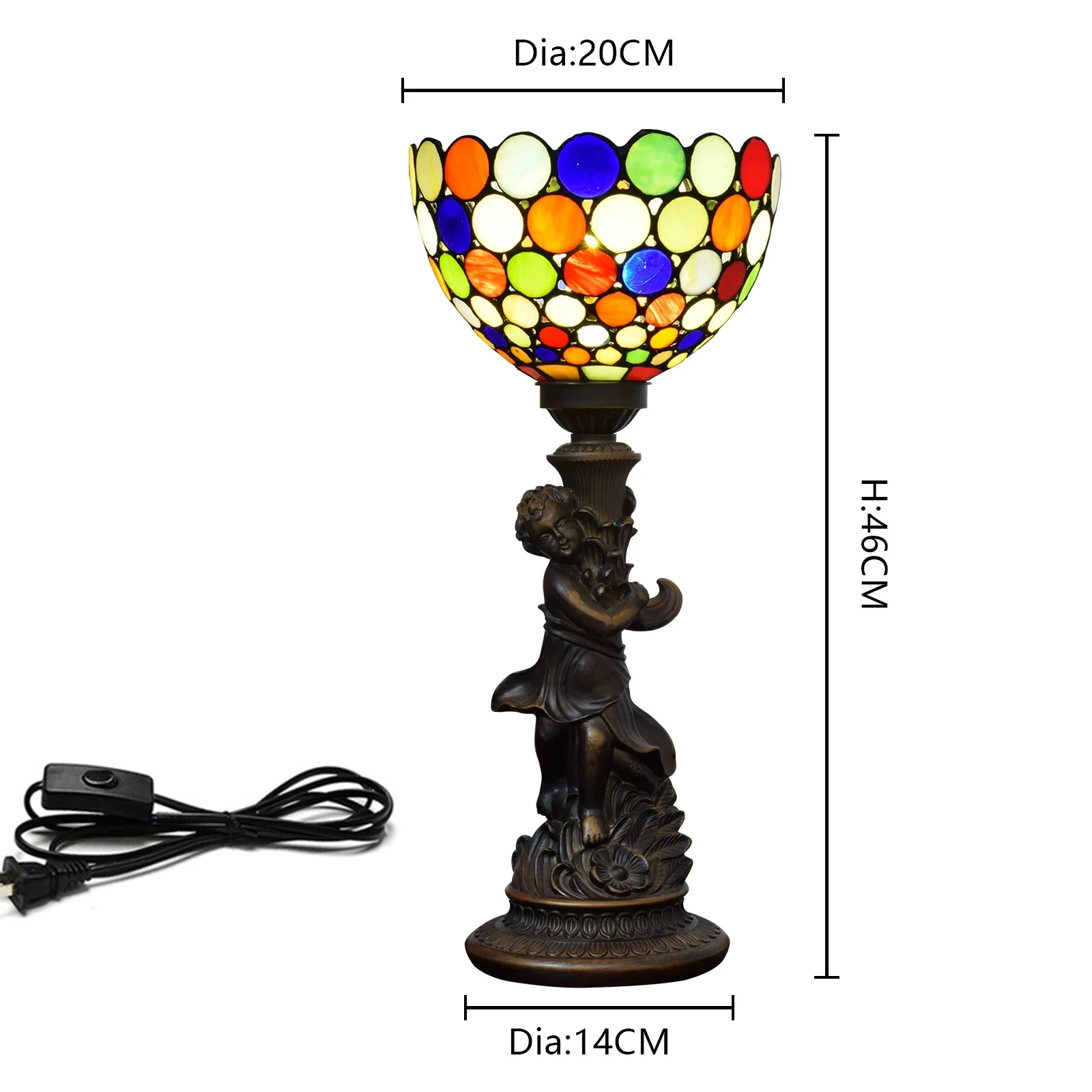 8inch 20cm Little Boy Base Vintage Colorful Circle Stained Glass Lampshade Restaurant Bar Desk Lamp Bedroom Bedside Table Lamp